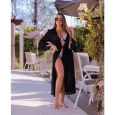 Saída De Praia Longa Vestido Canga Manga Longa Kimono Verão