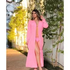 Saída De Praia Vestido Canga Manga Longa Kimono Lançamento
