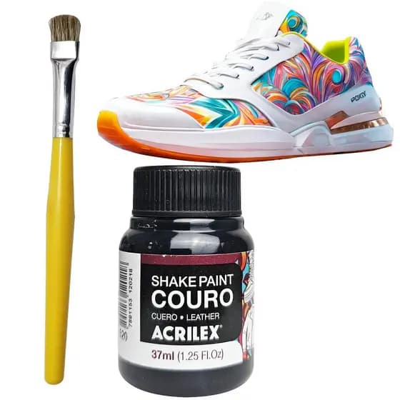 tinta para tenis, couro, tecido shake paint e pincel premium