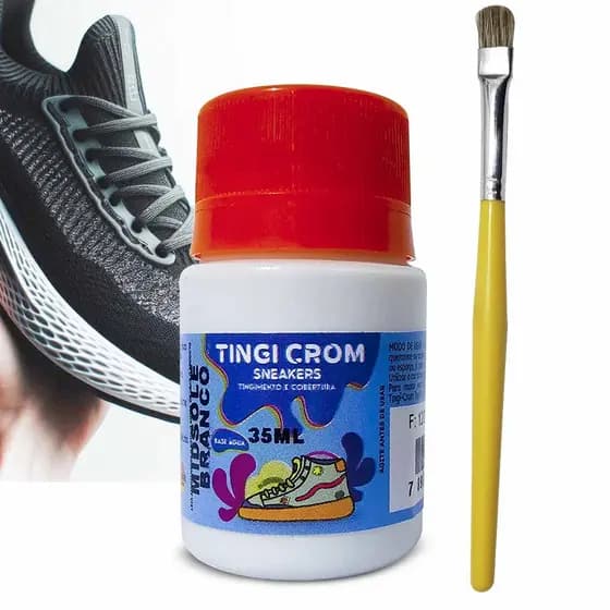 tinta para solado branco borracha de tenis e pincel aplicado