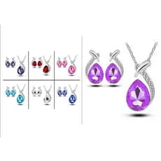 Conjunto De Colar E Brincos Formato de Gota com Pingente Cor Prata Presente para namorada Amor Lindo
