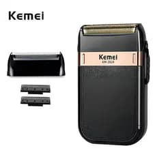 Barbeador Elétrico Kemei Km-2024 Preto Sem Fio Usb C/ Cabeças Removíveis