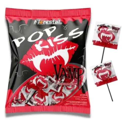 Pirulito Halloween Pop Kiss Vamp Morango  - Florestal
