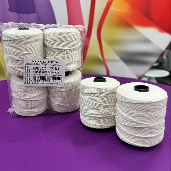 Kit 4 Rolo Barbante Algodão Escolar Artesanato Cru 82M Cada