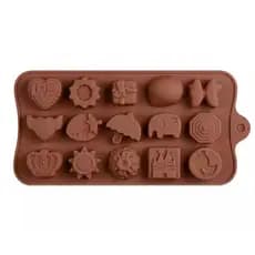 FORMA MOLDE SILICONE CHOCOLATE BOMBOM BICHO CASTELO COROA