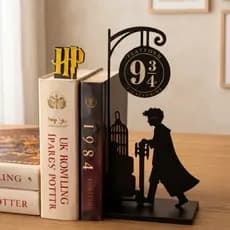 Kit Aparador de Livros + Marcador Livro - Harry Potter 3D Decoração Prateleira, Geek, Enfeite,Presentear,Estação 9 3/4