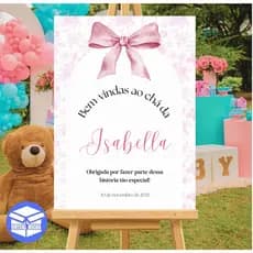 Quadro Decorativo Chá de Bebê Recepção Bem Vindos Infantil Laço