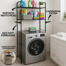 Rack Estante Lavanderia Maquina de Lavar Organizaçao Prateleira Aço Preto ou Branco Cortelux