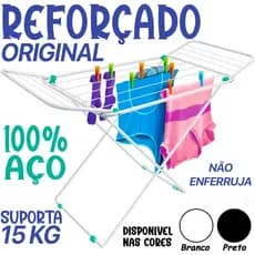 Varal de Chão com Abas Reforçado Aço Dobrável Miami Branco Preto Azul Cortelux