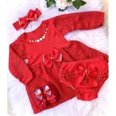 vestido manga longa para bebê menina, calcinha tapa fralda laço e calcinha festas.