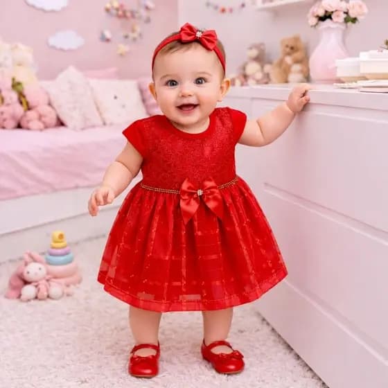 Vestido Infantil Bebê Luxo para Festa, Batizado e Aniversário | 0 a 12 Meses