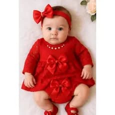 Kit Vestido manga longa+calcinha+bebê Bunda Rica +laço+sapato.
