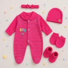 Kit Bebê 5 Peças com Touca + Macacão RN 0 a 3 Meses Algodão Macio