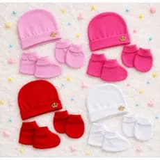 Touca Bebê menina e menino Kit Enxoval Maternidade 4 Kits com Luvinha e Sapatinho