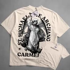 Camiseta Oversized St Michael Arcanjo Na Batalha Self Streetwear Angel Espada Carmelite Guerreiro