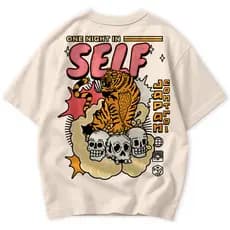 Camiseta Self Control One Night in Japan Tiger Skull StreetWear Camisa Urban Style Casual