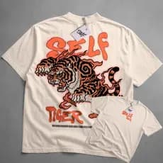 Camiseta Oversized Self Control Tiger Color StreetWear Casual Urban Tigre Desenho Fire Style