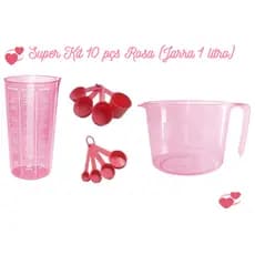 Kit Medidores ROSA 10 PEÇAS (Jarra 1 Lt ROSA, 4 Xícaras, 4 Colheres, Copo 500 ml ).