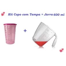 Kit Medidores Medidas 2 peças (Copo graduado com tampa Rosa + Jarra 600 ml). Kit Medida perfeito!!!