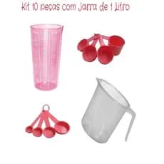 Kit medidores 10 peças Rosa (Jarra de 1 Litro / 4 Colheres / 4 Xícaras / 1 copo 500 ml) - Receitas Perfeitas!!!