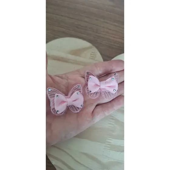 Parzinho presilha de cabelo infantil borboleta bebê com borrachinha antideslizante