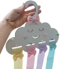 Organizador de laços infantil porta laço nuvem, cabide menina decorado, porta laço infantil