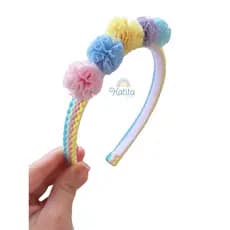 Tiara infantil colorida com pompom, acessório infantil menina,  arquinho , tiara escolar festa