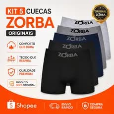 Kit 5 Cuecas Zorba Boxer 781 Seamless de  Algodão Sem Costura