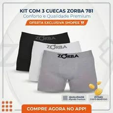 Kit 3 Cuecas Boxer Zorba Sem Costura Original