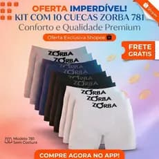 Kit 10 Cuecas Boxer Zorba de Algodão Sem Costura Original