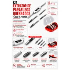 Kit Jogo Extrator De Parafuso Quebrado Espanado e Tarracha Macho M3 a M12 Rosca Ferramentas Parafusos Promoção