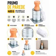 Prumo de Parede Para Pedreiro Profissional Polido 500g Aço Cromado Cordão 2,5m