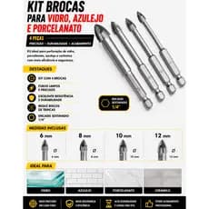 Kit Jogo 4 Brocas Furar Porcelanato Azulejo Vidro Universal Cerâmica Profissionais