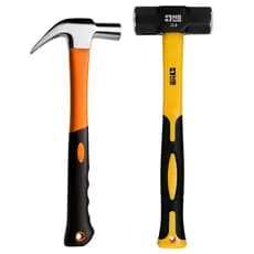 Kit Marreta De Aço Forjado 1kg Cabo 32cm Fibra Emborrachado + Martelo Unha 27mm Cabeça 33cm Aço Reforçado Profissional