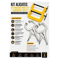 Kit 2 Alicates de Pressão 11" Mordente Tipo C + Grampo Sargento 5" Para Fixação
