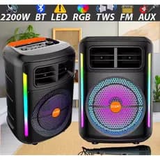 Caixa de Som c/ Microfone Bluetooth Portátil Som Alto 2200w LED RGB Full