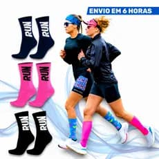 Meias de Cano Alto Corrida Caminhada Run Atleta Esportiva com Compressão Unissex Poliamida