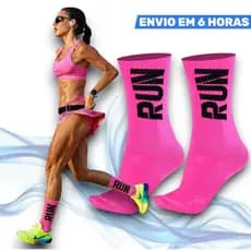 Meias de Cano Alto Rosa Corrida Caminhada Run Atleta Esportiva Compressão Unissex Poliamida