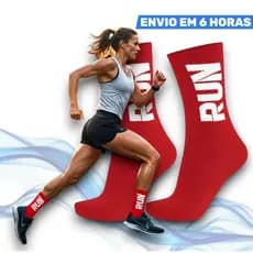 Meias Run de Cano Alto Vermelha Corrida Caminhada Atleta Esportiva Compressão Unissex Poliamida