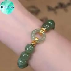 thickca 1 Peça Anel De Jade De Luxo Verde Natural Ágata Pulseira Joias Vintage Luy Talismã Para Mulheres Homens Presente