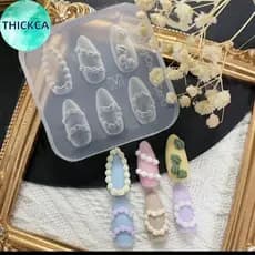 thickca 1Pc Creme Arco Urso 3D Silicone Molde De Unhas DIY Decoração Da Arte Do Prego Flor Transparente Modelo Manicure