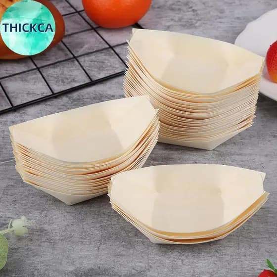 thickca 50 Pçs Barcos De Madeira Pratos Sushi Salada Sobremesa Tigela Servindo Bandeja Descartável Barco br