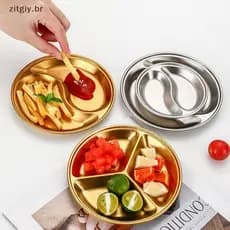 [zitgiy] Prato Circular Dividido De Aço Inoxidável De Molho De Comida Para Carne Assada Mergulhando Tempero Doméstico Sn