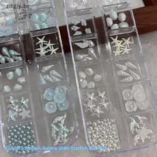 [zitgiy] 12 Grades/Caixa Aurora Nail Charm Shell Starfish Mermaid Tail Acessórios De Arte 3d Para Manicure Sonhadora E O