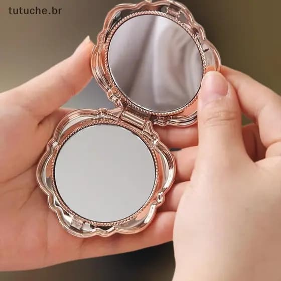 TU 1 Pçs Espelho Portátil Retro Rosa Flor Pequeno Bolso De Maquiagem Dupla Face Mão Espelhospact Ferramenta Beleza Cosmé