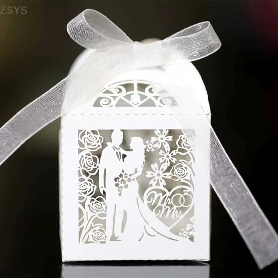 [ZSYS] 20/50pcs Caixas De Casamento Com Fitas Caixa De Doces Vintage Pequena Oca Esculpida