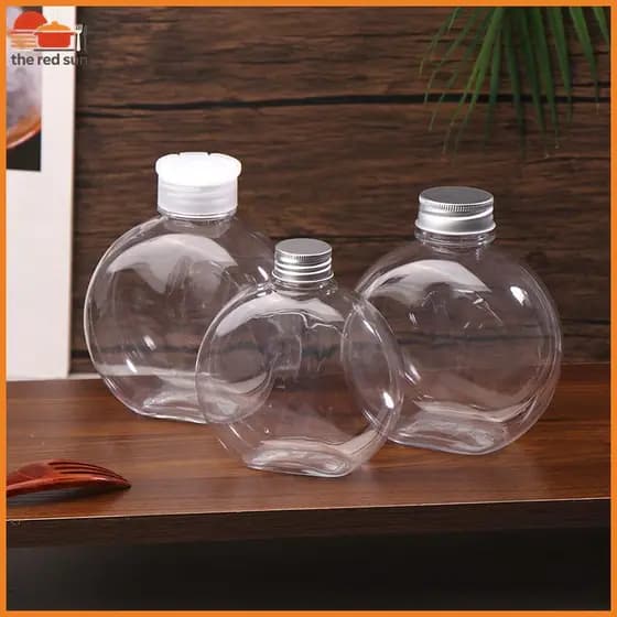 TSBR 320/500ML Garrafa De Água Redonda Plana Transparente Leite Chá Café Garrafas Bebendo Portátil PET Suco Bebida .