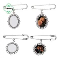 TS Moda Buquê De Casamento Foto Charme Diy Pino Fazendo Oval Folha De Alumínio Moldura De Broche Pingente .