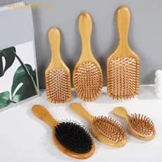 WB Escova De Bambu Para Cabelo Massagem Pente Crescimento Do Alisamento Antiestático Barba Macia Bebê Brush .