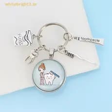 WB Novo Creative Cute Cartoon Teeth Pattern Medalha De Dentes De Vidro Porta-Chaves Pingente Cuidados Com O Presente Keychain .